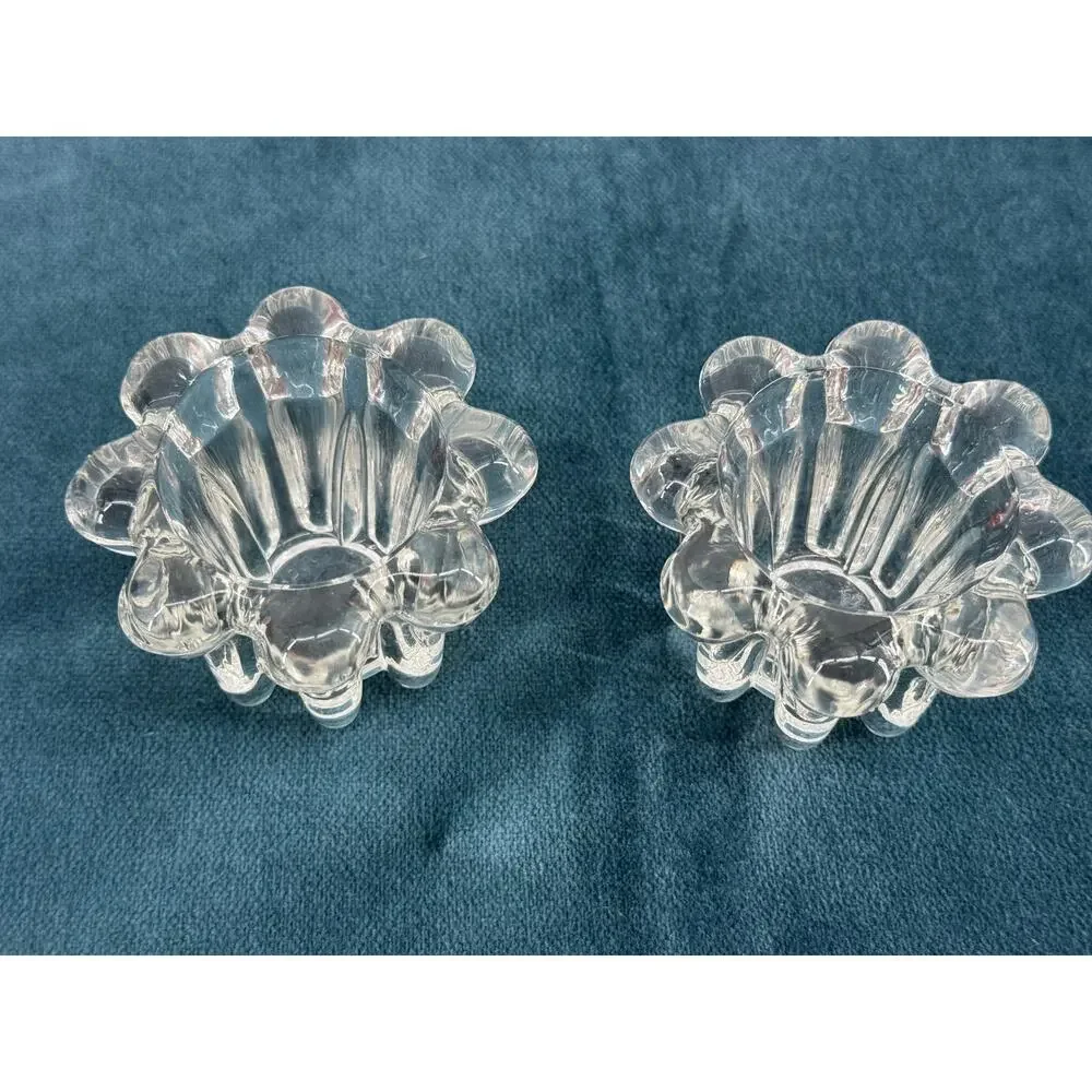 Holiday Entertaining Crystal Taper Candle Holders Pair Christmas Table Decor New